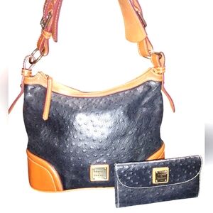 Dooney & Bourke Ostrich Hobo Shoulder Bag With Matching Wallet Set